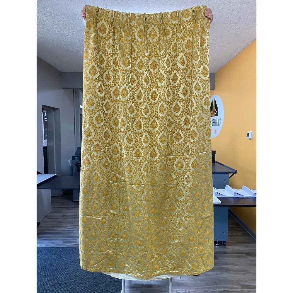 Vintage MCM Gold Damask Pinch Pleat Curtains 2 Panels 58x80 Mid Century Modern